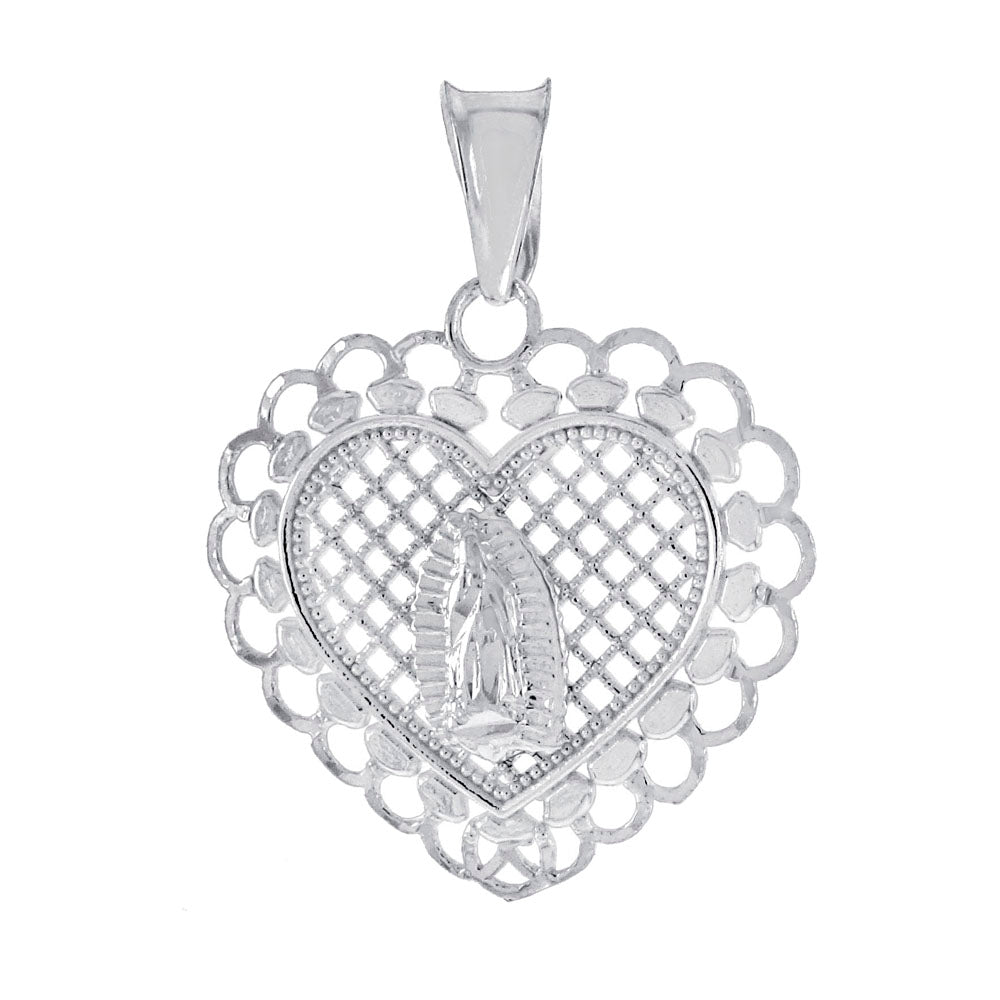 Sterling Silver Lady of Guadalupe Filigree D C Heart Pendant