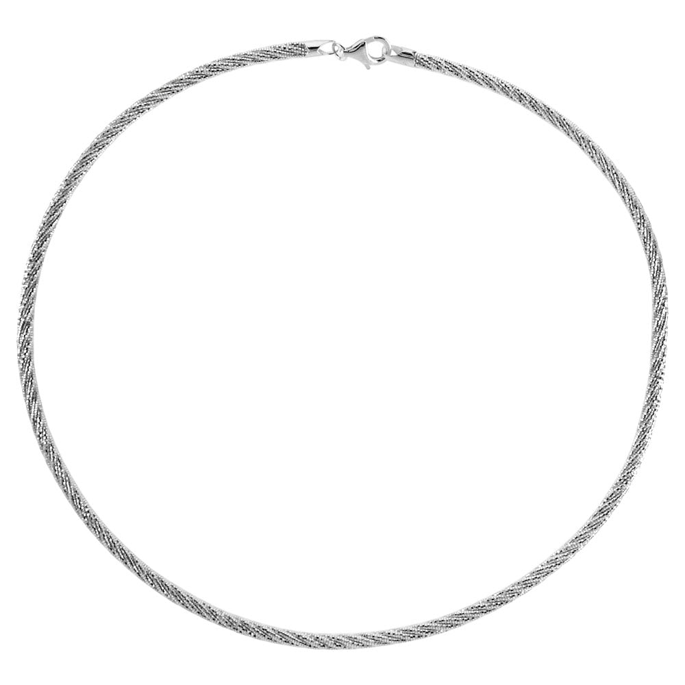 Italian Sterling Silver 5 Strands Rd Omega D/C Braided Choker Necklace