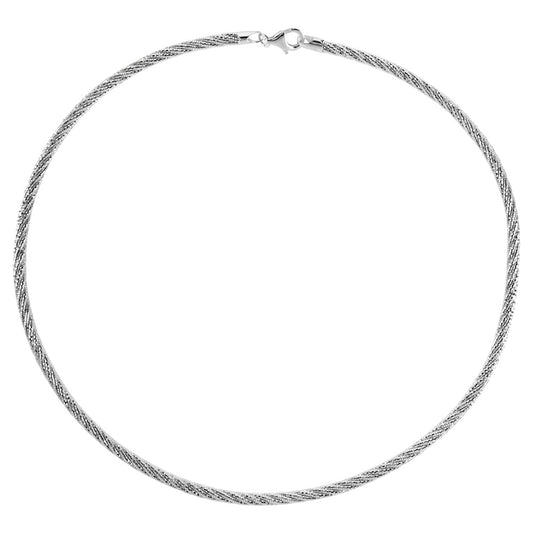 Italian Sterling Silver 5 Strands Rd Omega D/C Braided Choker Necklace