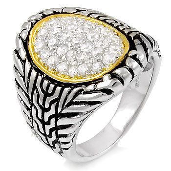 925 Sterling Silver Cubic Zirconia Two Tone Ring