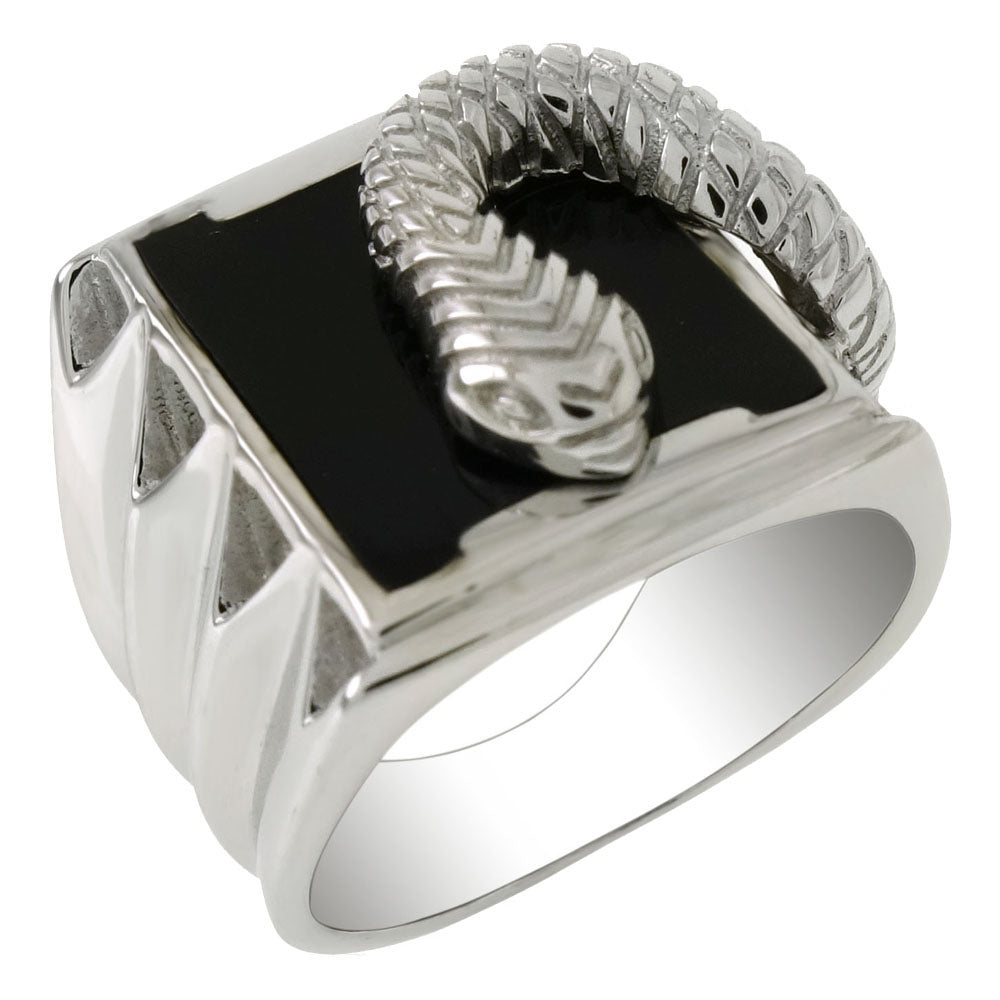 Snake W Black Onyx Rhodium Ring