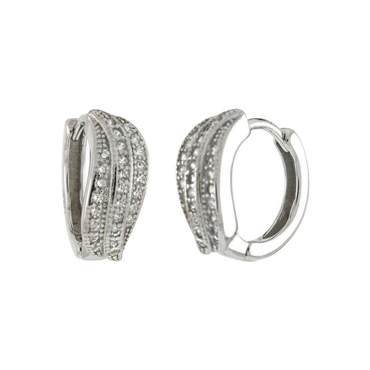 Pave Cubic Zirconia Leaf Huggie Hoop Earrings