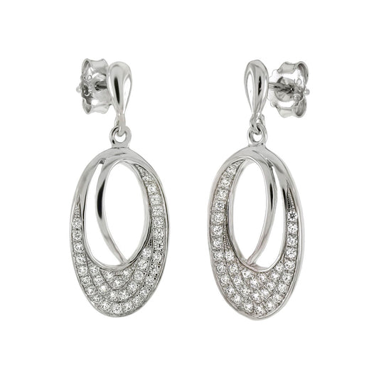 925 Sterling Silver Pave CZ Dangle Earrings