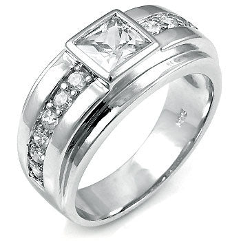 7mm Princess Cut Round CZ Sterling Silver Unisex Band Ring