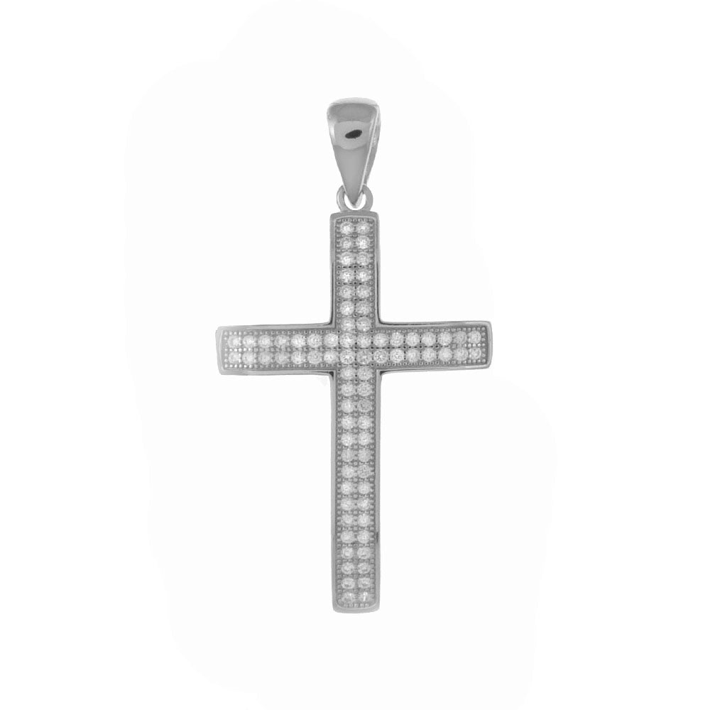 Sterling Silver Micro Pave Cubic Zirconia Cross Pendant