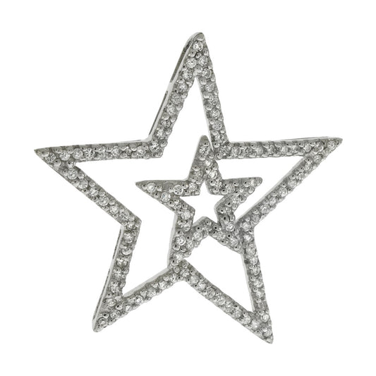 Sterling Silver Cubic Zirconia Double Star Pendant