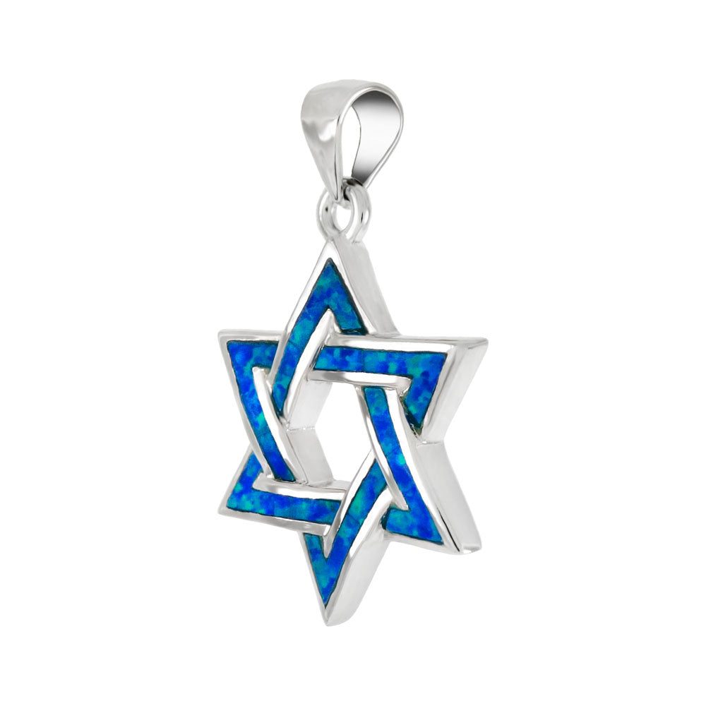 Sterling Silver Simulated Blue Opal Star of David Pendant