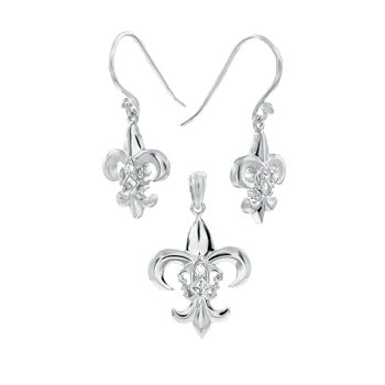 Fleur De Lis CZ Earrings Pendant Set