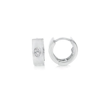 Sterling Silver Oval Cubic Zirconia Huggie Hoop Earrings