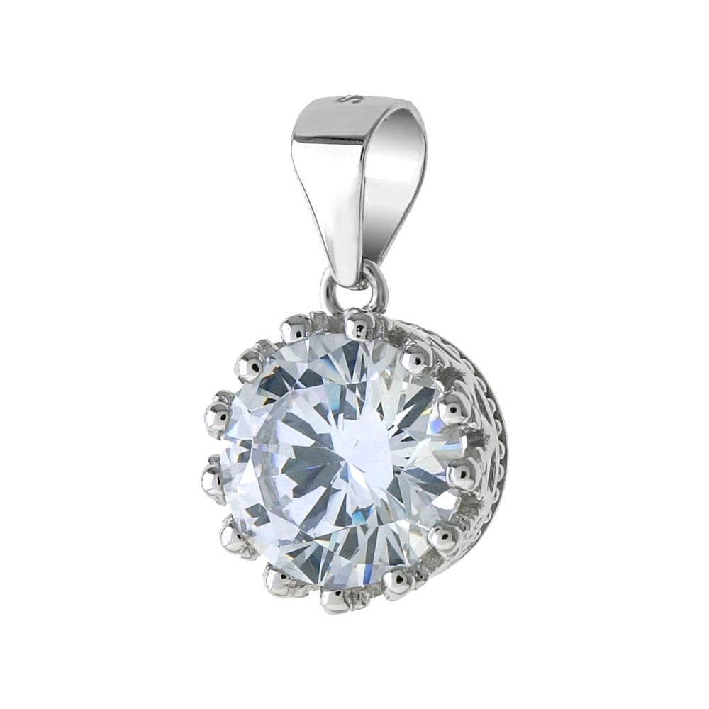 Solitaire Cubic Zirconia in Crown Pendant