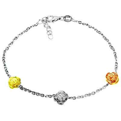 Tri-Color Roses Charm Bracelet