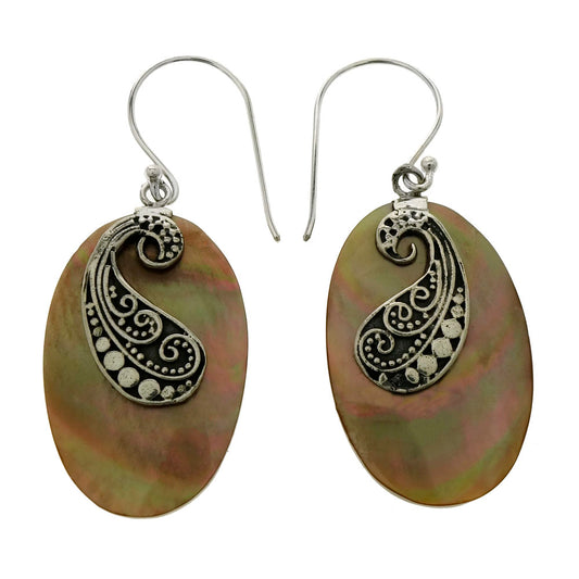 Sterling Silver Mabe Pearl Shell Bali Earrings