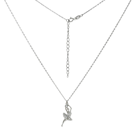 D C Cable Chain W Ballerina CZ Rhodium Necklace