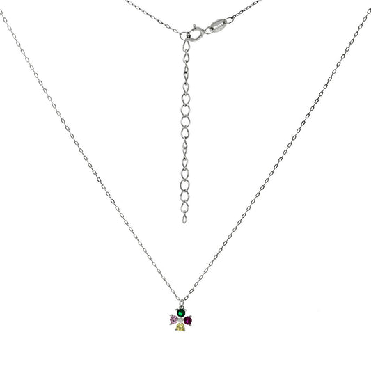 D C Cable Rhodium Chain W Multi Color Four Leaf Clover CZ Necklace