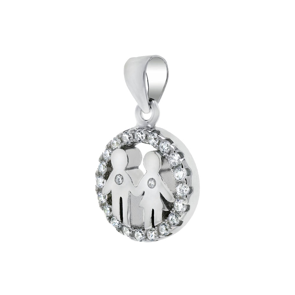 Sterling Silver Circle Of Love Boy Girl Cubic Zirconia Pendant