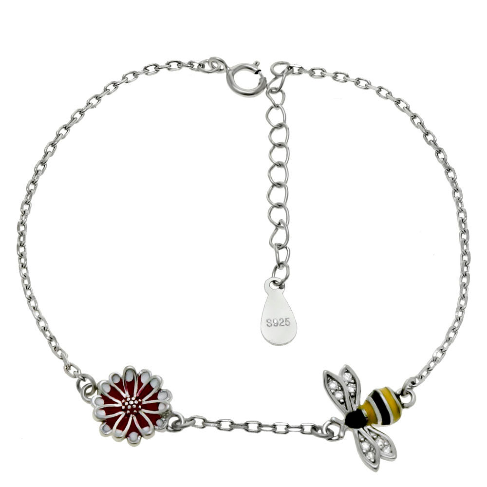 Enamel Flower & Bee Charm Bracelet