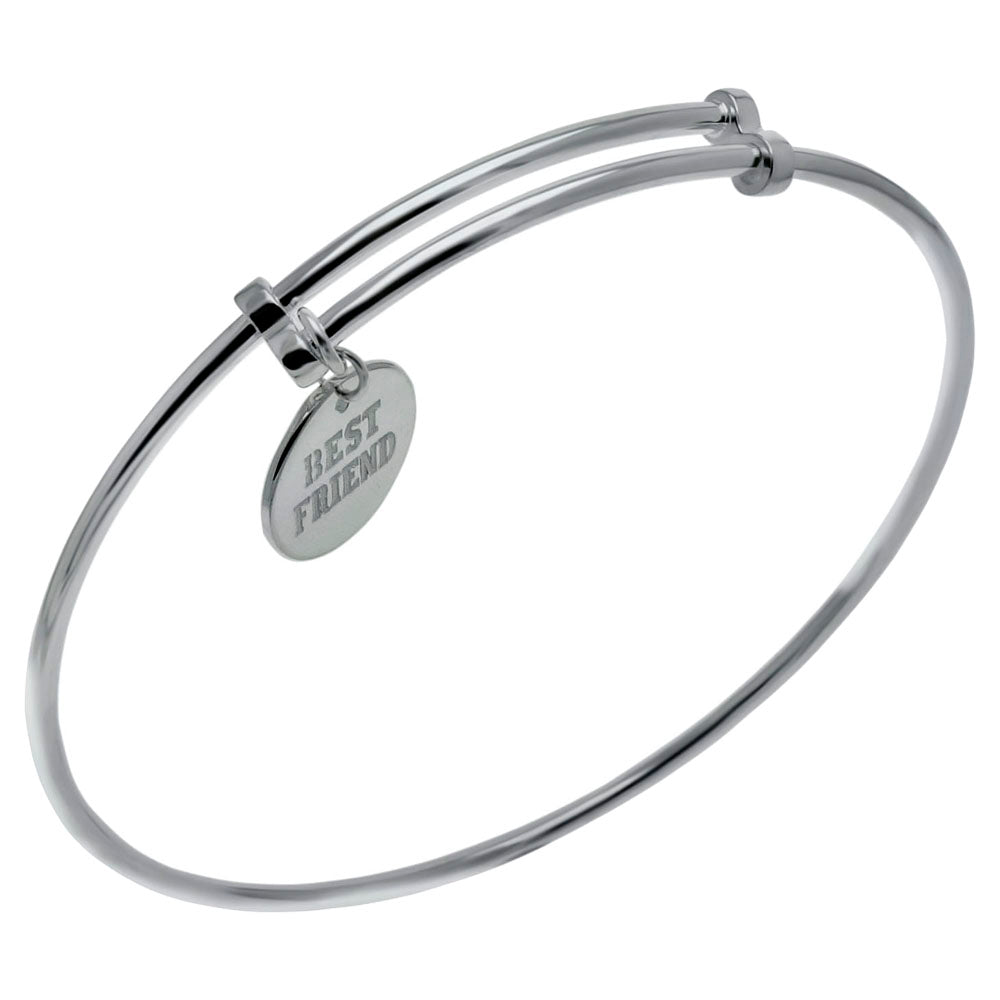 Sterling Silver Engravable Round Disc BEST FRIEND Adjustable Bangle
