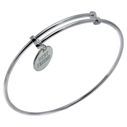 Sterling Silver Engravable Round Disc BEST FRIEND Adjustable Bangle