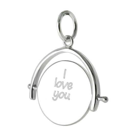 Sterling Silver Spinning Disc I LOVE YOU Heart Pendant