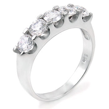 5 Round Cubic Zirconia Sterling Silver Wedding Band Ring