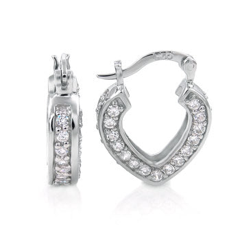 Sterling Silver Cubic Zirconia Heart Shape Hoop Earrings