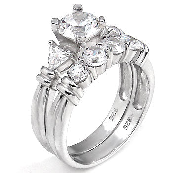 Sterling Silver 7mm Round Cubic Zirconia Wedding Ring Set