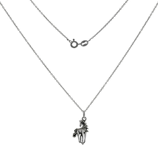 Italian Sterling Silver Rhodium Cable Chain W Horse Charm Pendant Necklace