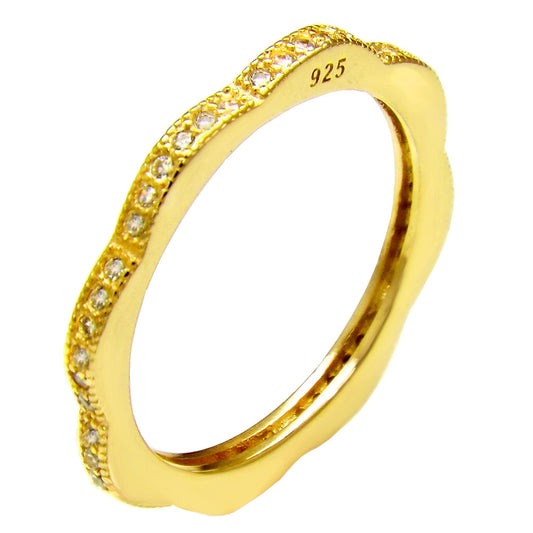 Eternity Curved CZ Wedding Band Ring in Sterling Silver Gold Plated