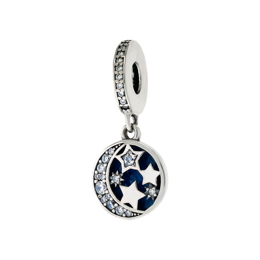 Sterling Silver STAR and Moon CZ Slider Charm Pendant