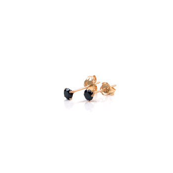 14K Yellow Gold 4 Prong Basket Black CZ Stud Earrings W Push Back