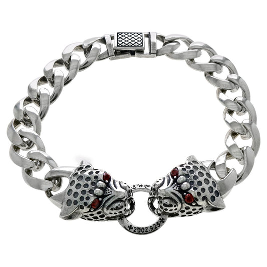 double leopard head vintage-inspired charm bracelet