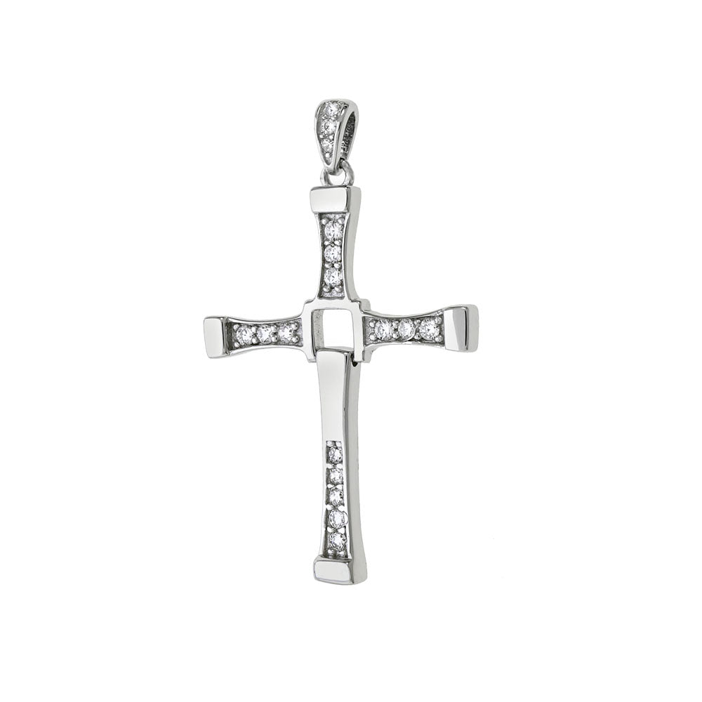 Sterling Silver Cubic Zirconia Cross Moveable Pendant