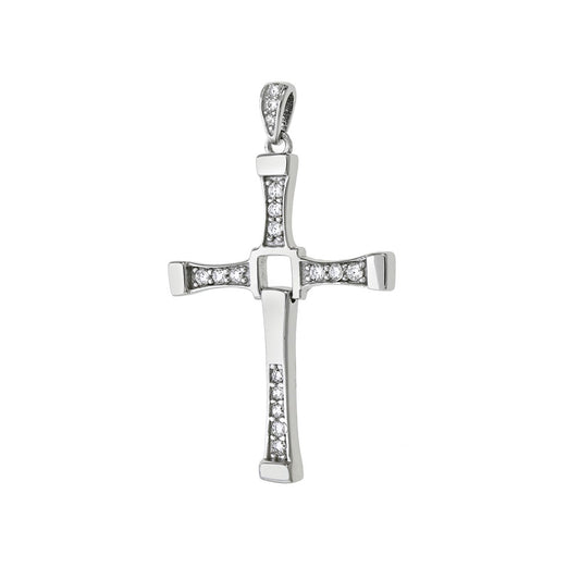 Sterling Silver Cubic Zirconia Cross Moveable Pendant