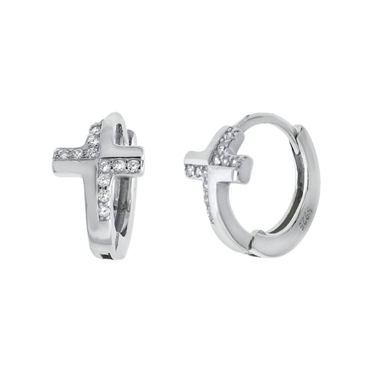 Cross Cubic Zirconia Huggie Earrings