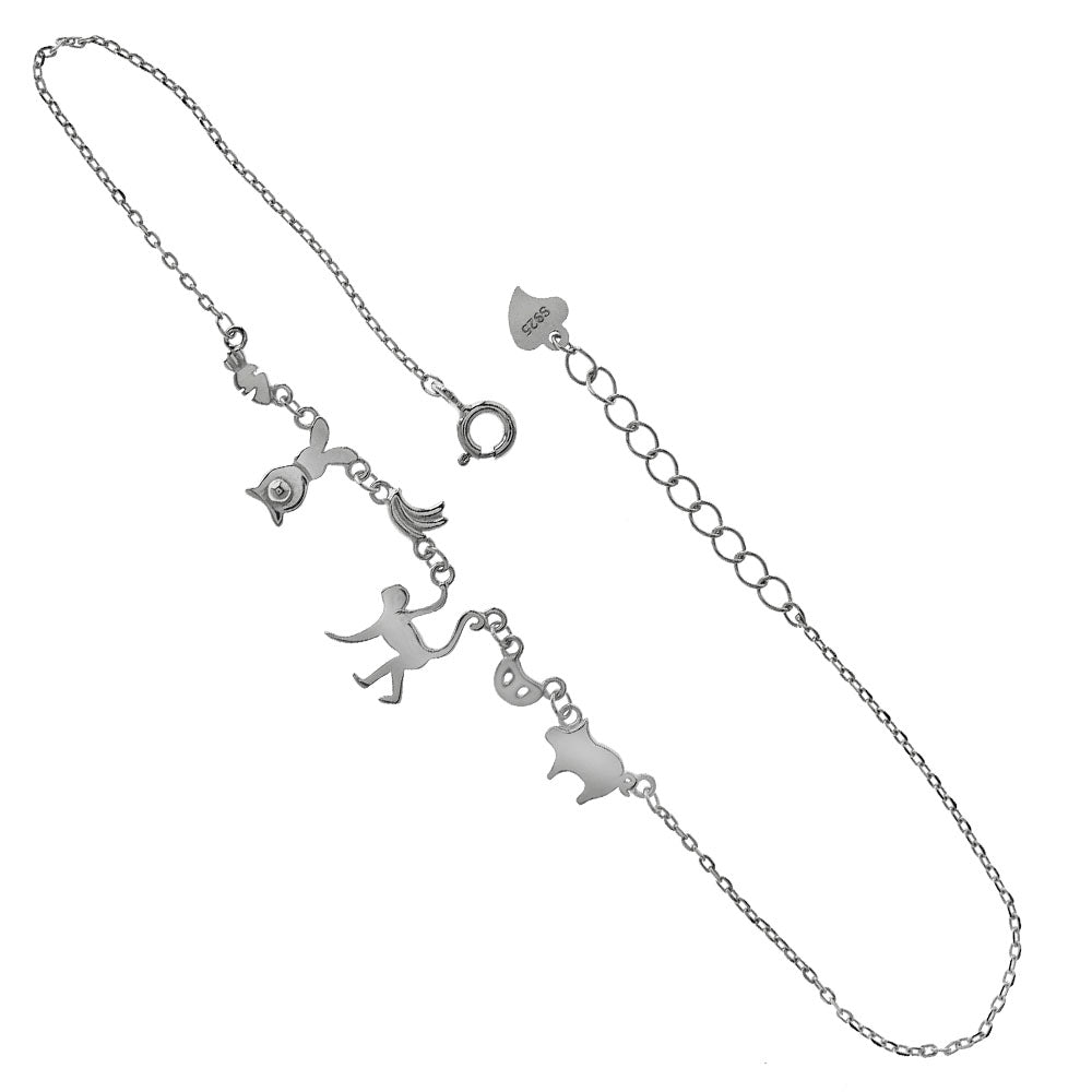 925 Sterling Silver Wild Animals Rhodium Anklet