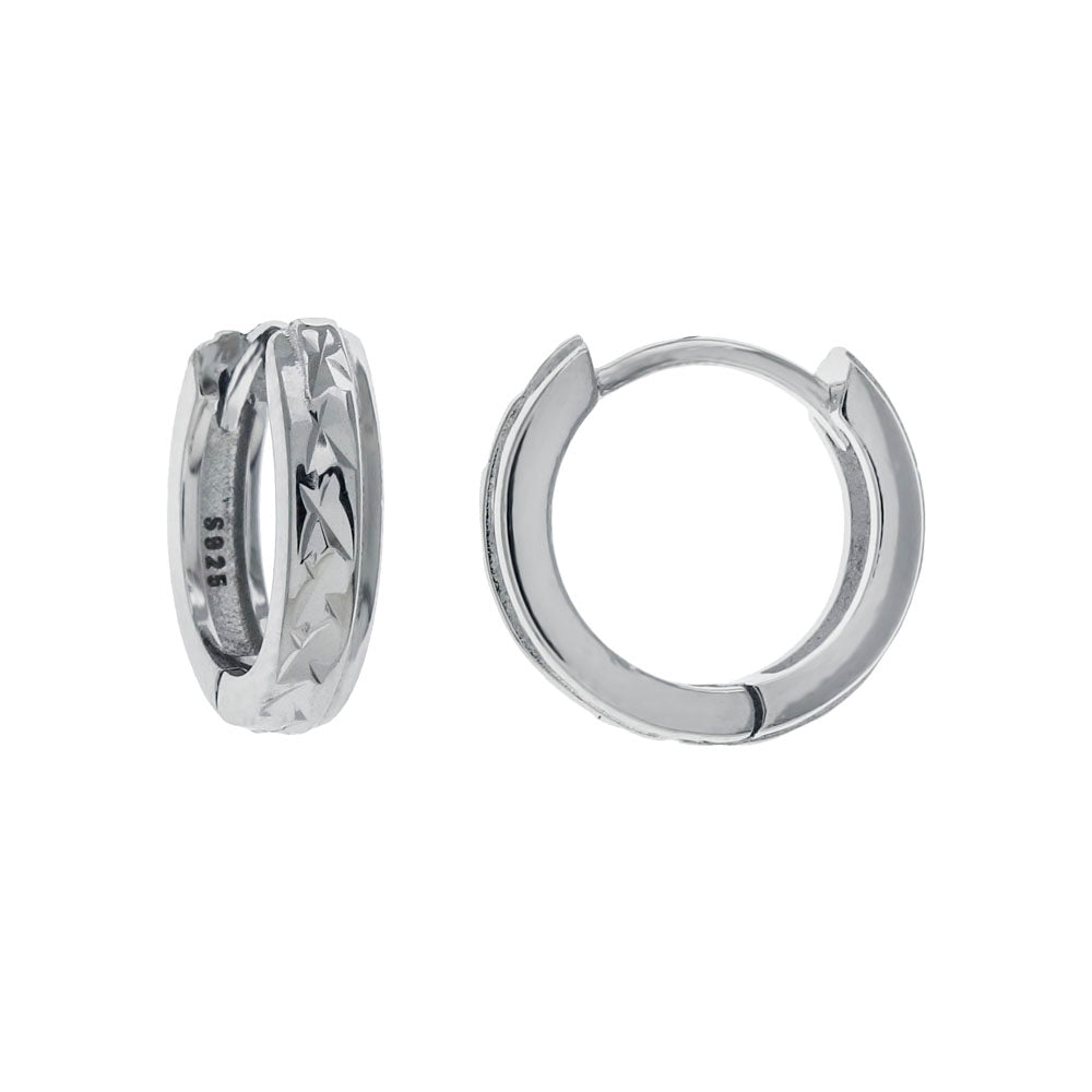 Sterling Silver Rhodium Huggie D C Hoop Earrings