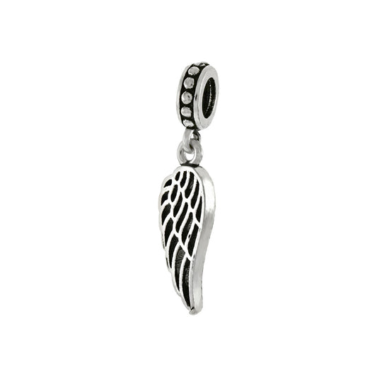 Sterling Silver Oxidized Perforated Angel Wing Slider Pendant