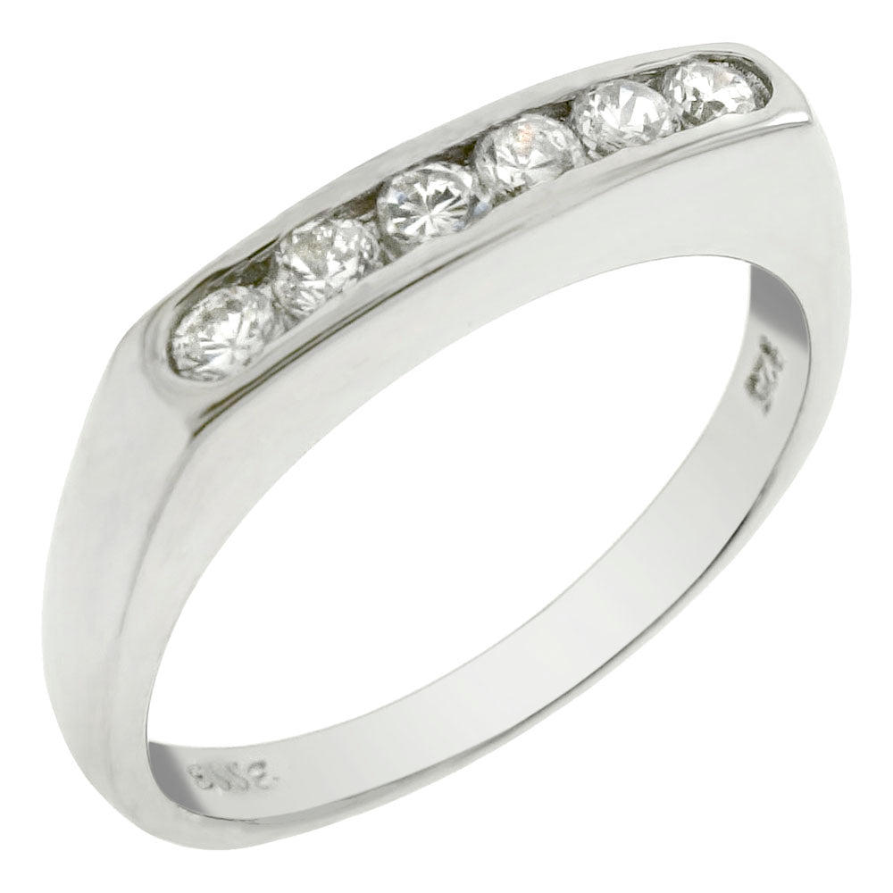 Sterling Silver Cubic Zirconia Unisex Band Ring