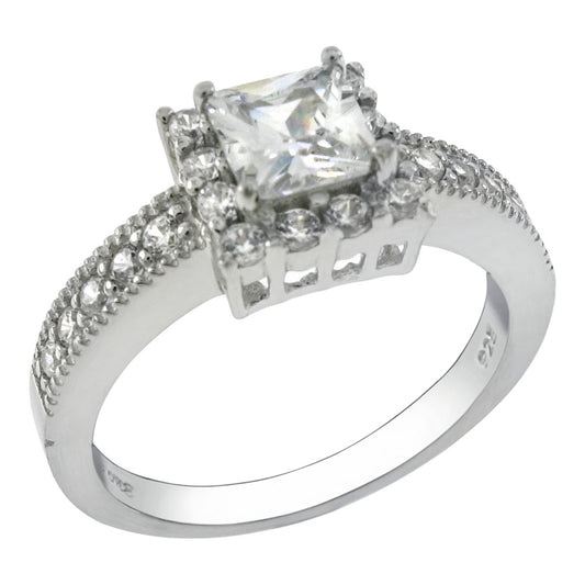 Framed Princess Cut Cubic Zirconia Engagement Ring