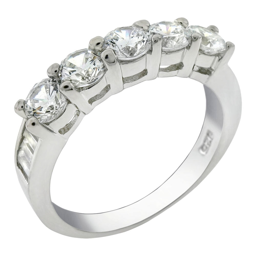 5 Round Baguette CZ Sterling Silver Wedding Anniversary Band Ring