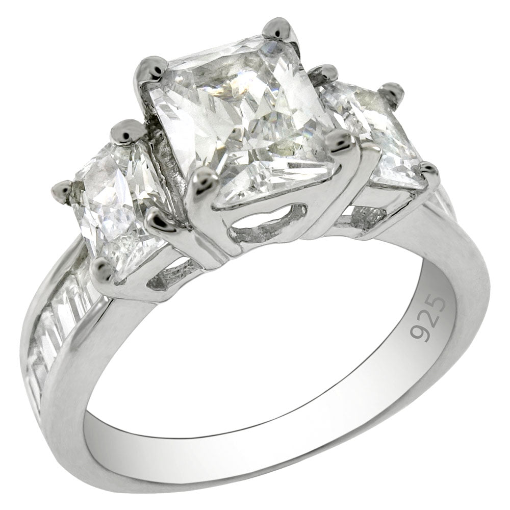 Rectangle Baguette CZ Sterling Silver Engagement Ring