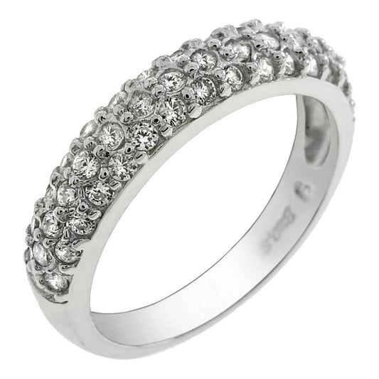 Three Lines Cubic Zirconia Dome Wedding Band Ring