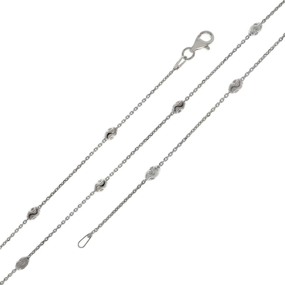 Oval Moon Cut Station Chain Bracelet Anklet (3mm)