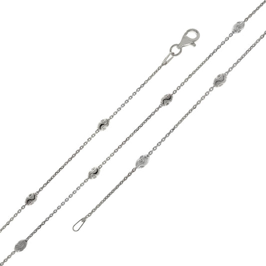 Oval Moon Cut Station Chain Bracelet Anklet (3mm)