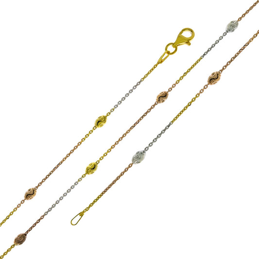 Tri-Color D/C Oval Bead Station Chain Necklace Anklet (3mm)