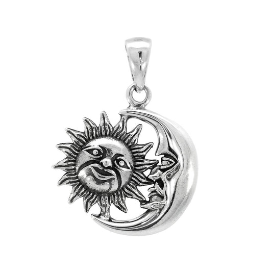 Double Sided Moon Sun Sterling Silver Oxidized Pendant