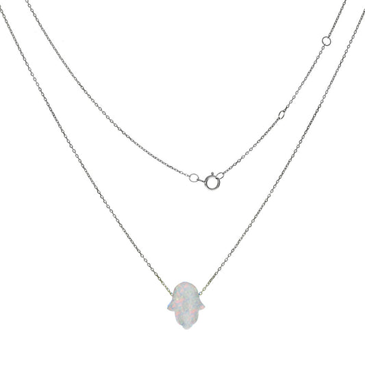 Simulated White Opal Hamsa Pendant Necklace