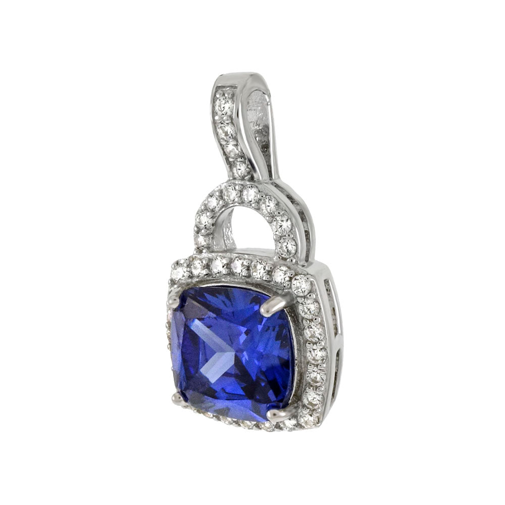 10mmX10mm Simulated Tanzanite CZ Sterling Silver Pendant