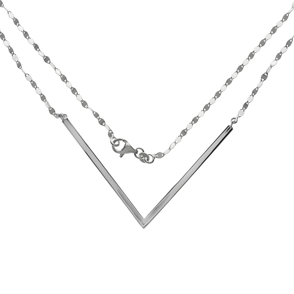 Italian Sterling Silver Confetti V Shape Bar Necklace