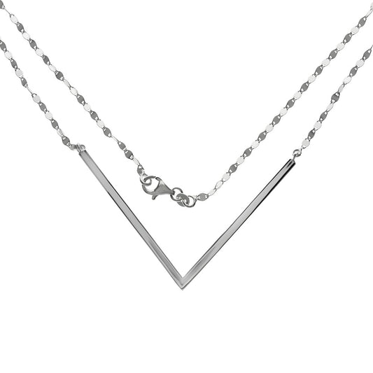 Italian Sterling Silver Confetti V Shape Bar Necklace